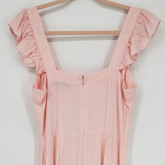 LOFT Polka Dot Midi Dress 8 Women's Sundress Sleeveless Ruffle Trim Pink White - Picture 10 of 13